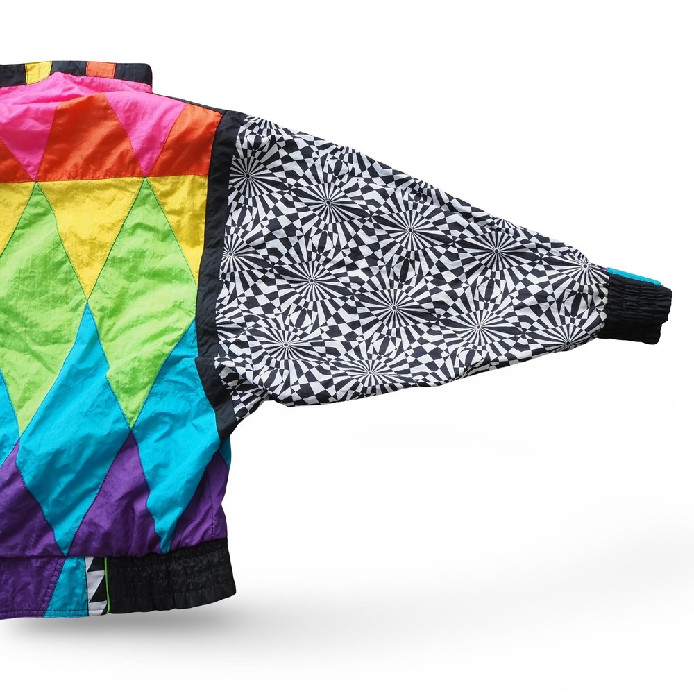 Giacca Sport VTG Windbreaker Jacket Women's S Colorblock Geometric 80s Trippy - Picture 9 of 12